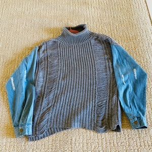 Sweater with jean fabric for sleeves, brand: Say What? Size M